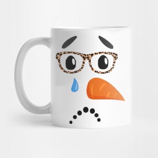 sad snowman carrot nose eyelashes leopard glasses Mug